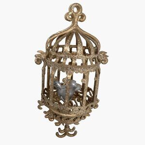 Bird in Gilded Birdcage Christmas Ornament gold Glitter
